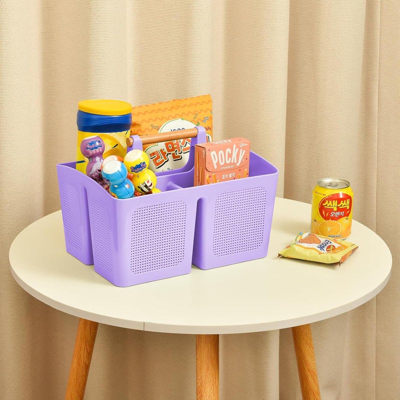 A-Link Portable Shower Caddy Basket with Compartments, Plastic Divided Cleaning Caddy Organizer Storage Tote with Handle for Bathroom, College, Dorm Room Essentials - Purple - Image 4